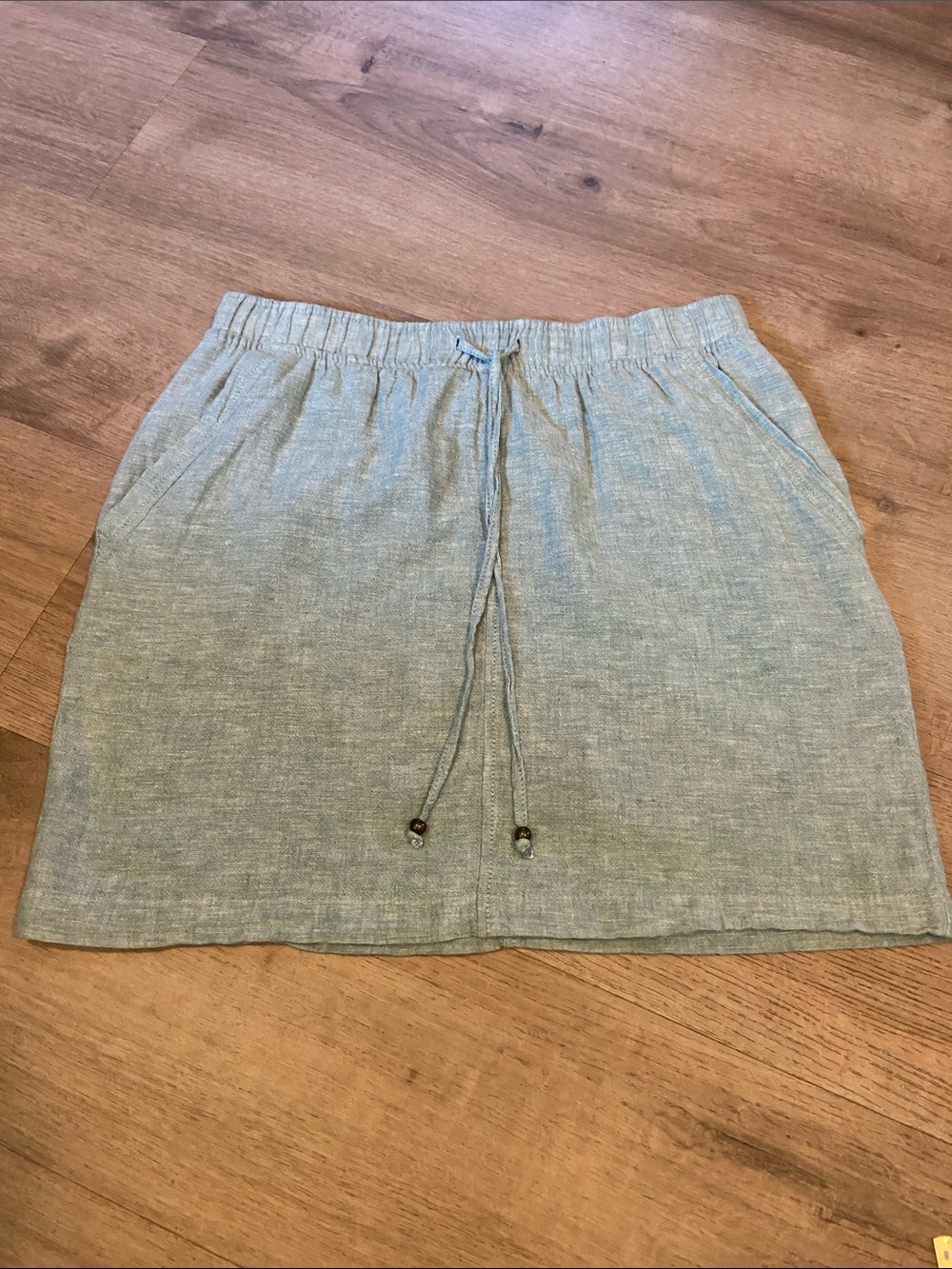 Falls Creek Linen Blend Drawstring Mini Skirt Size S Sage Green Pockets Coastal
